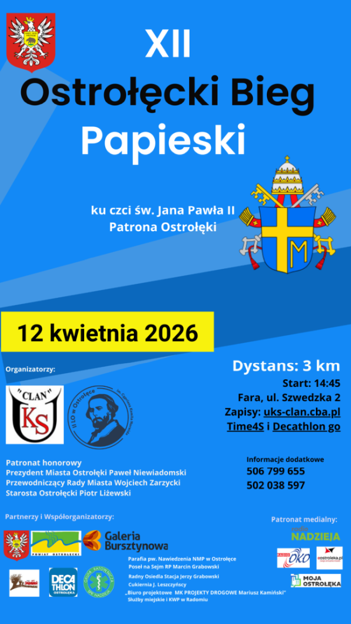 XII Ostrołęcki Bieg Papieski – 12 kwietnia 2026 r